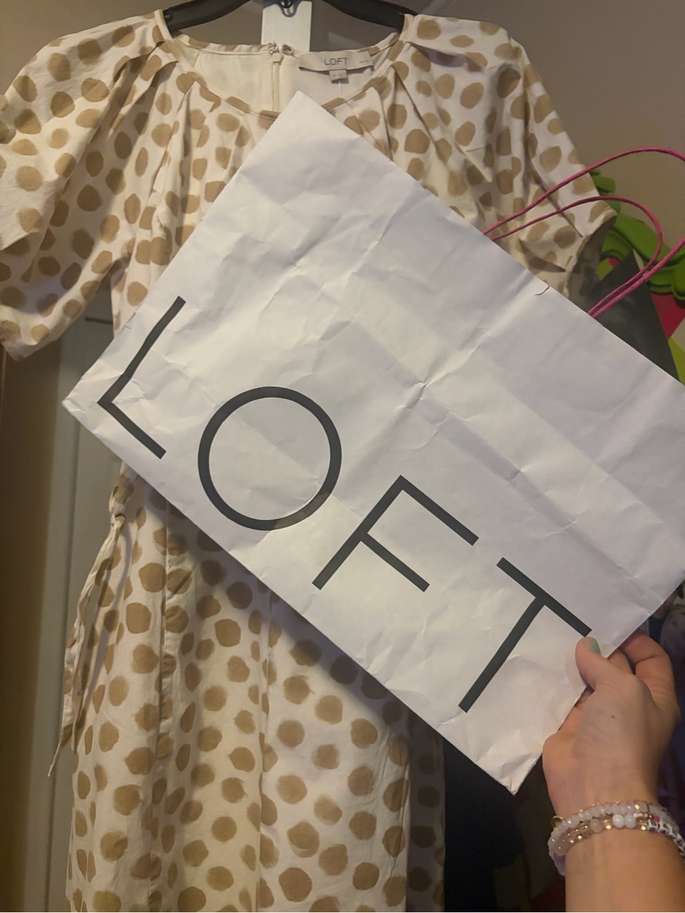 LOFT White and Tan Polka Dot Jacket